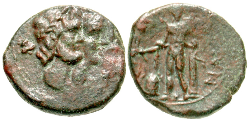 "Sicily, Katane. Circa 216/5-206. AE chalkous (19.1 mm, 4.96 g, 4 h). Jugate bus...