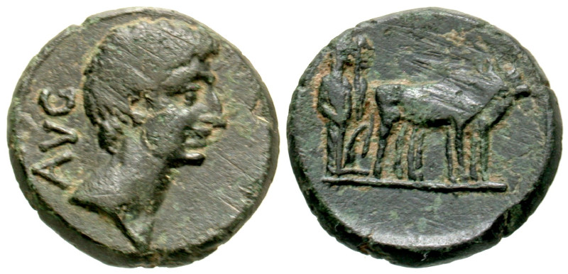 "Macedon, Philippi. Augustus. 27 B.C.-A.D. 14 AE 18 (19 mm, 4.53 g, 12 h). AVG, ...