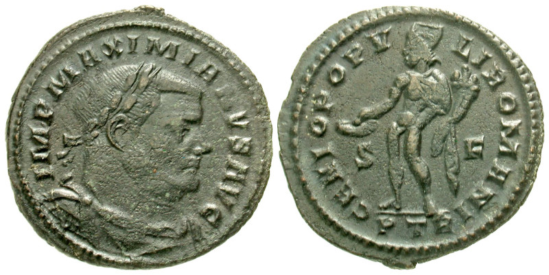 "Maximianus. First reign, A.D. 286-305. BI follis (28.2 mm, 8.26 g, 6 h). Trier ...