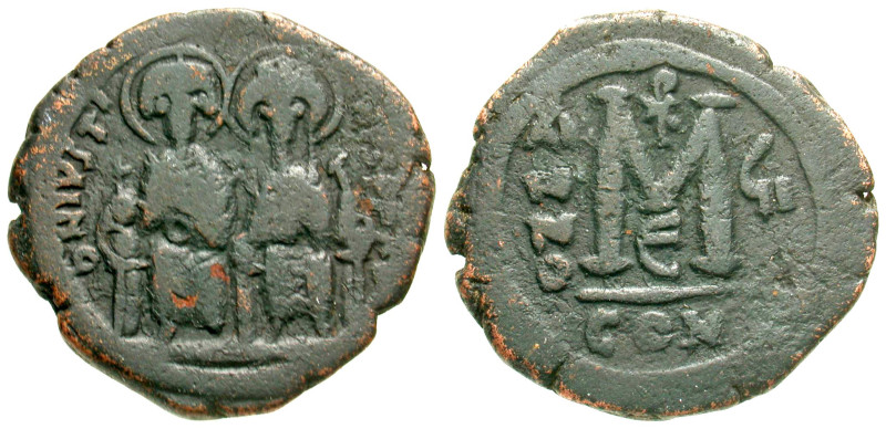 "Justin II. 565-578. AE follis (30.9 mm, 13.90 g, 7 h). Constantinople mint, Dat...