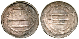 "Abbasid Caliphate. Harun al-Rashid. AH 170-193/ AD 786-809. AR dirham (24 mm, 3.00 g, 9 h). Madinat al-Salam (Baghdad) mint, AH 187. Album 219.2. aEF...