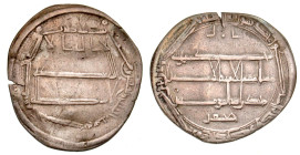 "Abbasid Caliphate. al-Rashid. AH 170-193/ AD 786-809. AR dirham (27 mm, 3.34 g, 3 h). Madinat as-Salam, AH 182. Citing Ja?far. Album 219.9; Ech 1023....