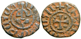 "Armenian Kingdom, Cilician Armenia. Levon IV. 1320-1342. AE pogh (20.1 mm, 3.02 g, 7 h). King seated facing on banquette; all within dotted inner bor...