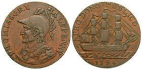 "Great Britain, Hampshire. 1794. AE half penny (29.6 mm, 10.33 g, 6 h). PROMISSORY HALFPENNY., helmeted bust of Sir Bevois left, legend around / PRO B...