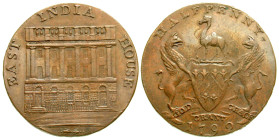 "Great Britain, Lancashire. Manchester. 1792. AE halfpenny token (27.7 mm, 11.52 g, 1 h). 1792. EAST INDIA HOUSE, front view of a building / EAST INDI...