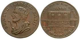 "Great Britain, Somerset. Bath. 1795. AE quarter penny (23.1 mm, 4.52 g, 7 h). BLADUD FOUNDED BATH, radiate and draped bust left with bow and quiver o...