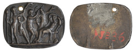 After the Antique (Rome, mid-15th century), Bacchus and Ariadne, bronze plaquette, Ariadne reclines on the right, approached by Pan who is held back b...