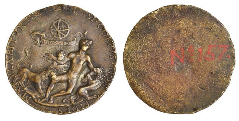 North Italian (c. 1500), An Allegory of Fidelity, bronze plaquette, a naked yout...