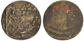 Galeazzo Mondella, called Moderno (1467-1528), Cacus stealing the Oxen of Hercules, bronze plaquette, Cacus pulling one of the oxen backwards while He...