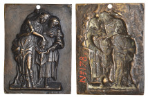 Andrea Briosco, called Riccio (c. 1470-1532), Judith with the Head of Holofernes, bronze plaquette, Judith lowers the head of Holofernes into a bag he...