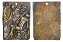 Ulocrino (Riccio workshop (?), early 16th century), The Death of Maleager, bronze plaquette, Meleager seated on a rock, dead and with his head lolled ...
