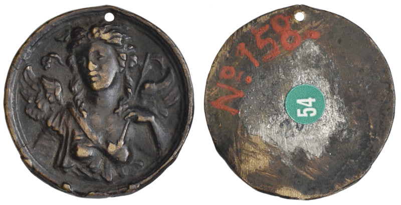 North Italian (c. 1500), Head of Victory, bronze plaquette, winged half-length b...