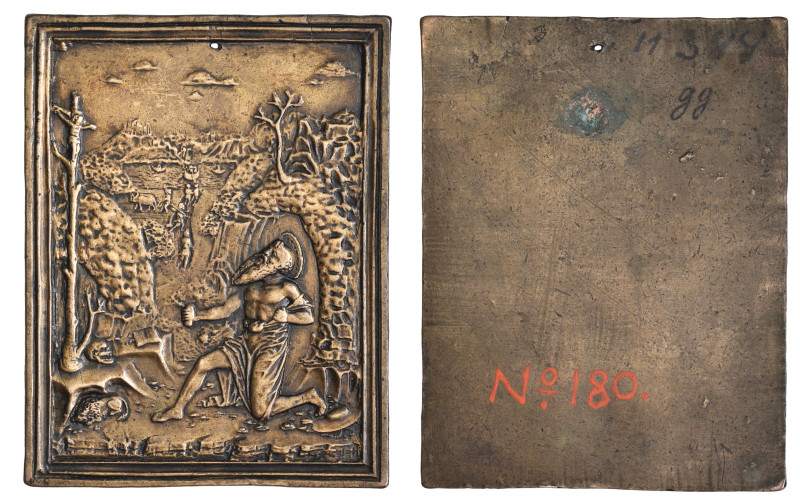 North Italian (c. 1500), St. Jerome, bronze plaquette, St. Jerome kneeling to le...