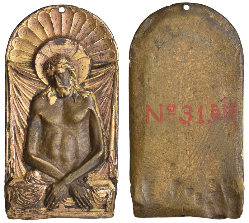North Italian (c. 1500), The Pietà, bronze and parcel-gilt plaquette, three-quar...