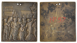 Milanese School (c. 1500), Augustus and the Tiburtine Sybil, bronze plaquette, Augustus kneeling before the sybil who points to the vision of the Virg...