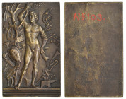 North Italy (c. 1500), An Allegory of Music, bronze plaquette, nude male figure standing beside a tree from which musical instruments hang, 114 x 70.5...