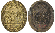 Valerio Belli (c.1468-1546), The Entombment of Christ, bronze-gilt plaquette, Christ lowered into the tomb surrounded by his disciples; signed on the ...