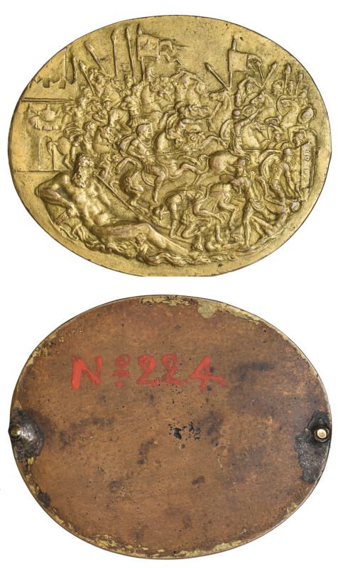 Giovanni Bernardi (1496-1553), The Battle of Pavia (1525), bronze-gilt plaquette...