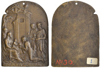 Attributed to Giovanni Bernardi (1496-1553), The Adoration of the Magi, bronze plaquette, the three kings presenting their gifts to the Christ Child w...