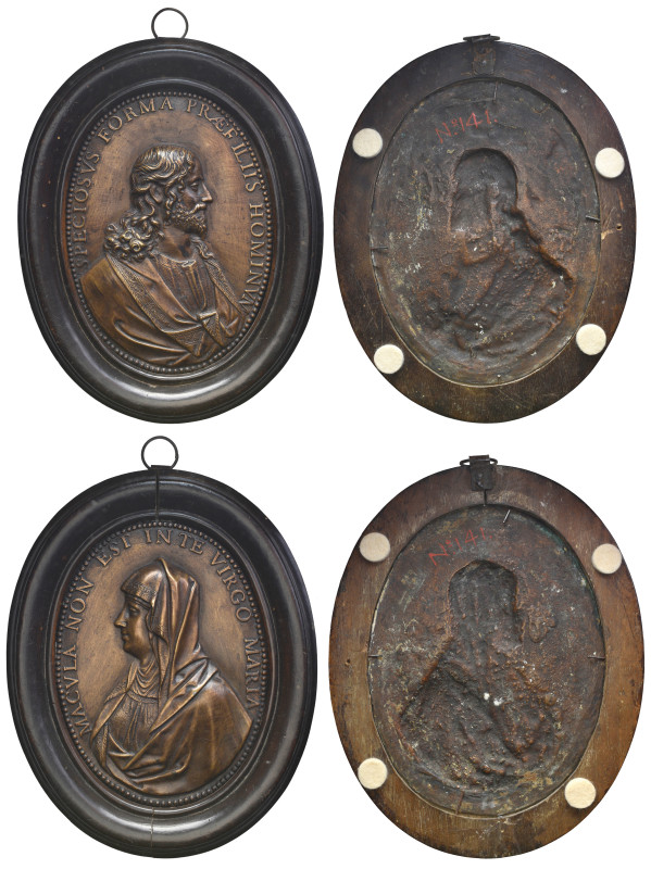 France (?, 17th century), Jesus Christ and The Virgin Mary, a pair of bronze ova...
