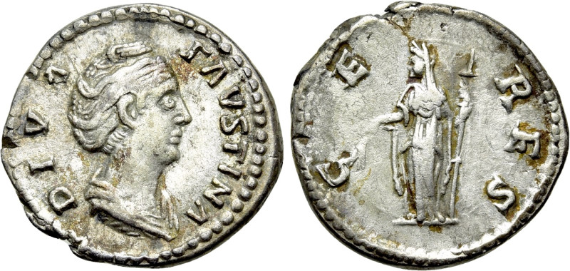 DIVA FAUSTINA I (Died 140/1). Denarius. Rome. 

Obv: DIVA FAVSTINA. 
Draped b...