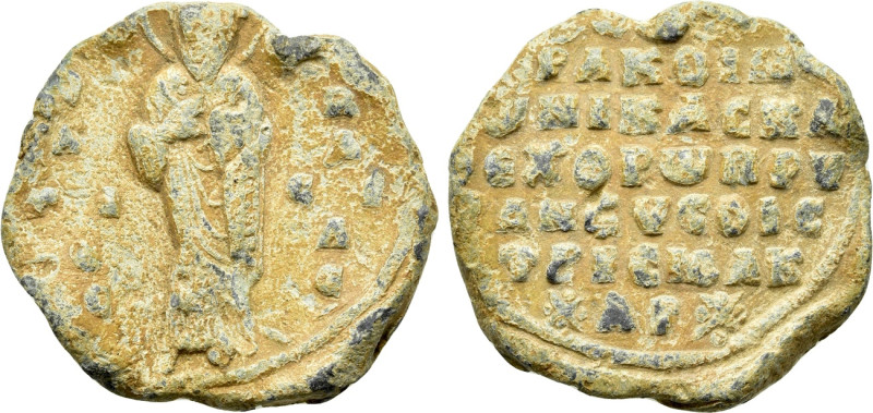 BYZANTINE SEALS. Basileios, parakoimomenos (doux of Edessa, 1060-1090). 

Obv:...