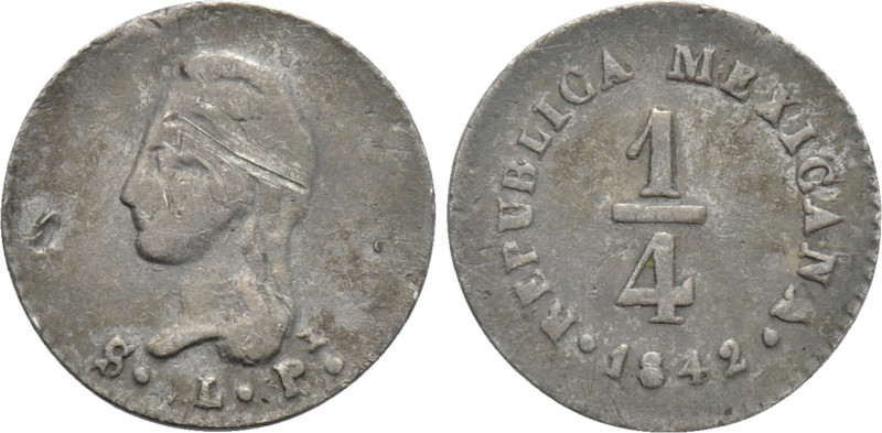 MEXICO. Federal Coinage. 1/4 Real (1842). San Luis Potosi. 

Obv: Bust of Libe...