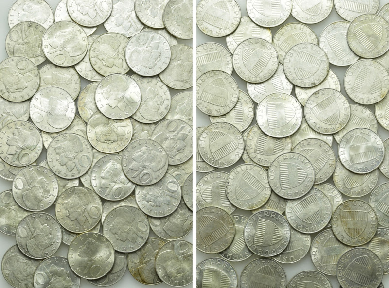 50 x 10 Schilling Silver Coins of Austria (4.8 gr. fine per piece). 

Obv: .
...