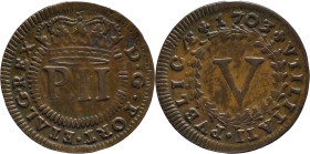 Portugal
D. Pedro II (1683-1706)
5 Reis 1703
AG: 13.08 8,25g
Very Fine