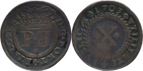 Portugal
D. Pedro II (1683-1706)
10 Reis 1703
Inverted wreath
AG: 17.07 14,30g
Fine