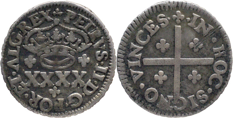 Portugal
D. Pedro II (1683-1706)
2 Vinténs Lisboa
AG: 24.14 (variant begginig of...