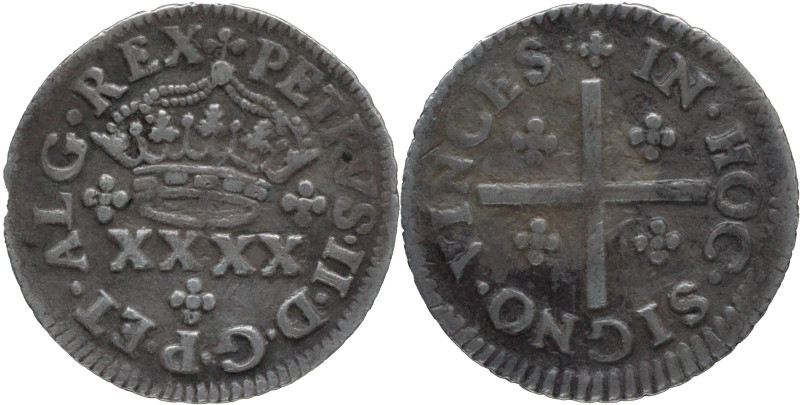 Portugal
D. Pedro II (1683-1706)
Half tostão Lisboa
AG: 26.04 1,5g
Good Fine