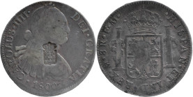 Portugal
D. Maria II (1834-1853)
Crowned Escudo stamp over 8 reales Carolus IIII Mexico 1800
AG: 27.30 26.72g 
Very Fine