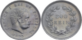 Portugal
D. Carlos I (1889-1908)
200 Réis 1893
AG: 08.03 5.12g
Uncirculated