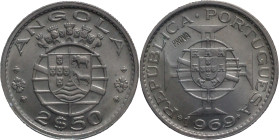 Portugal
República Portuguesa (1910-Present)
Prova 2.50 escudo Angola 1969
AG: E5.05 3.49g
Extremely Fine