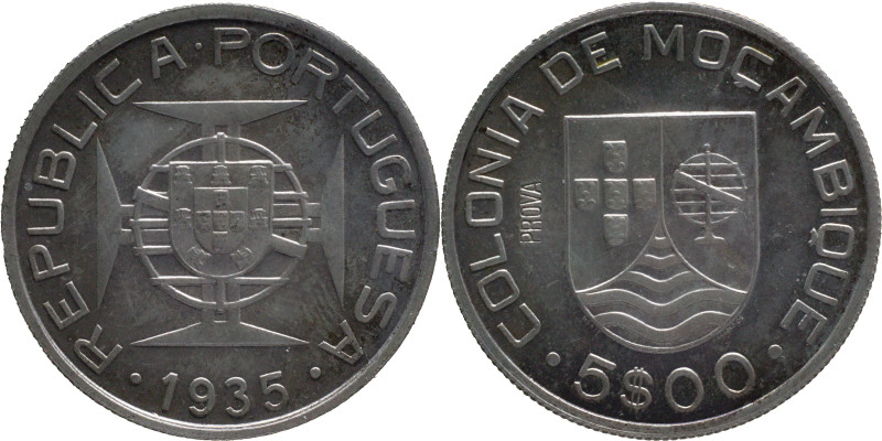 Portugal
República Portuguesa (1910-Present)
Prova 5 Escudo Moçambique 1935
AG: ...