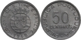 Portugal
República Portuguesa (1910-Present)
Prova 50 Centavos S. Tomé e Príncipe 1948
AG: E3.01 4.52g
Extremely Fine