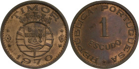 Portugal
República Portuguesa (1910-Present)
Prova 1 escudo Timor 1970
AG: E9.02 7.99g
Extremely Fine