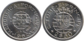 Portugal
República Portuguesa (1910-Present)
Prova 2.5 escudos S. Tomé e Príncipe 1962
AG: E5.04 3.48g
Extremely Fine