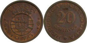Portugal
República Portuguesa (1910-Present)
Prova 20 centavos Timor 1970
AG: E5.01 2.51g
Extremely Fine
