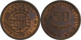 Portugal
República Portuguesa (1910-Present)
Prova 50 centavos Timor 1970
AG: E7.01 3.92g
Extremely Fine