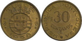Portugal
República Portuguesa (1910-Present)
Prova 30 centavos Timor 1958
AG: E6.02 (var "L" incuse) 3.92g
Good Extremely Fine