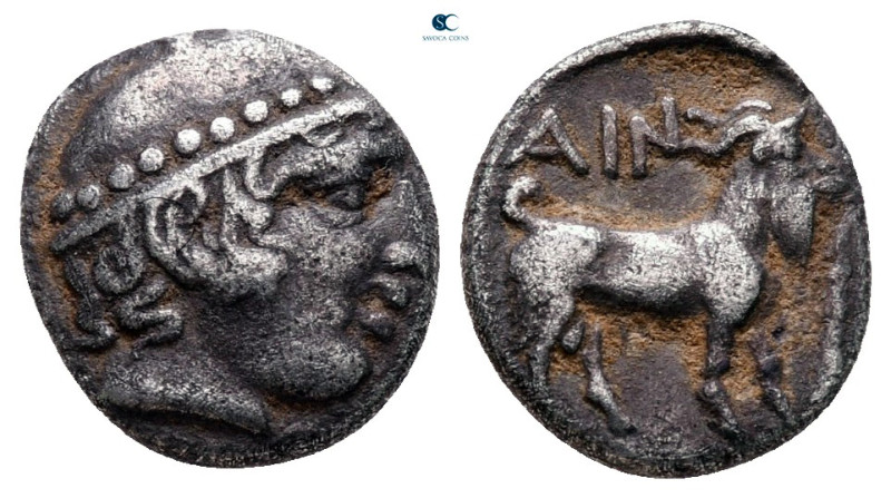 Thrace. Ainos circa 435-405 BC. 
Diobol AR

11 mm, 1,23 g

Head of Hermes t...