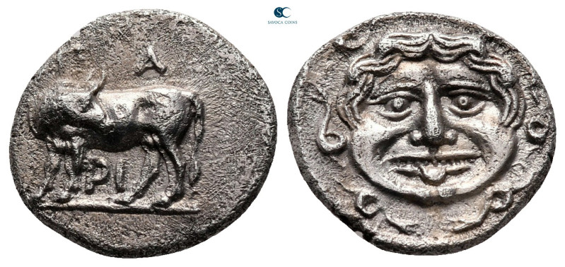 Mysia. Parion circa 400-300 BC. 
Hemidrachm AR

15 mm, 2,33 g

ΠΑ-ΡΙ, bull ...