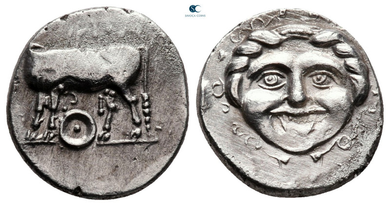 Mysia. Parion circa 400-300 BC. 
Hemidrachm AR

15 mm, 2,27 g

ΠΑ-ΡΙ, bull ...