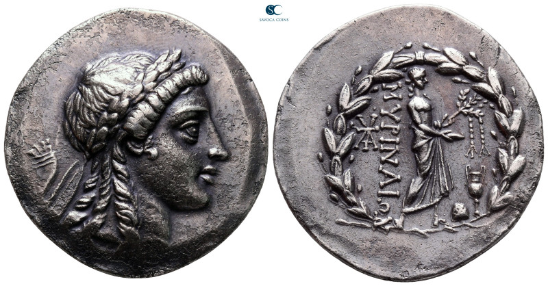 Aiolis. Myrina circa 155-143 BC. 
Tetradrachm AR

33 mm, 16,46 g

Laureate ...