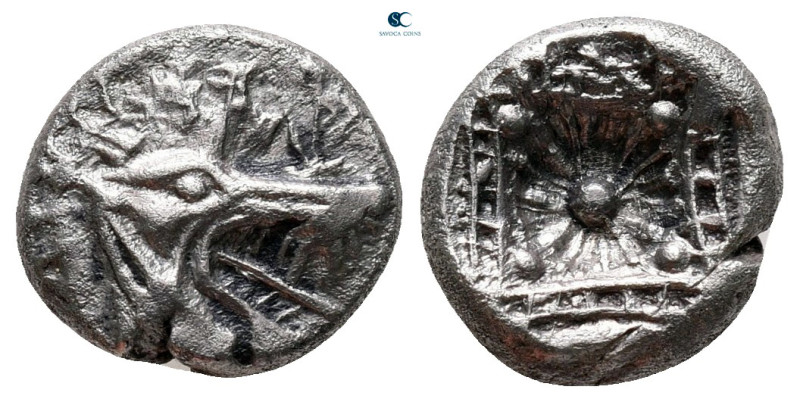 Caria. Kindya circa 510-480 BC. 
Tetrobol AR

12 mm, 1,63 g

Head of ketos ...