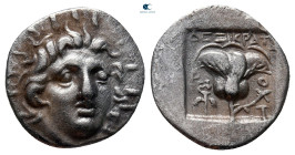 Islands off Caria. Rhodos circa 170-150 BC. ΔΕΞΙΚΡΑΤΗΣ (Dexikrates), magistrate. Plinthophoric Hemidrachm AR