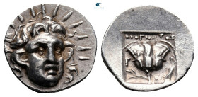 Islands off Caria. Rhodos. ΔΙΟΓΝΗΤΟΣ (Diognetos), magistrate circa 125-88 BC. Plinthophoric Hemidrachm AR
