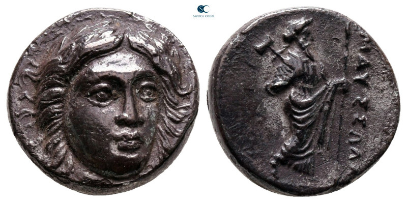 Satraps of Caria. Maussollos 377-352 BC. 
Drachm AR

14 mm, 3,55 g

Laureat...